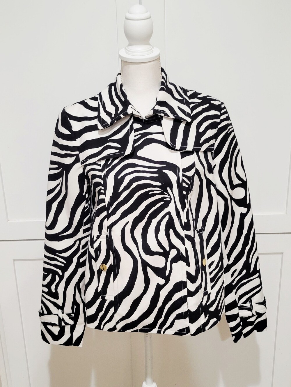 Liz Claiborne Black & White Zebra Print Button-Front Jacket